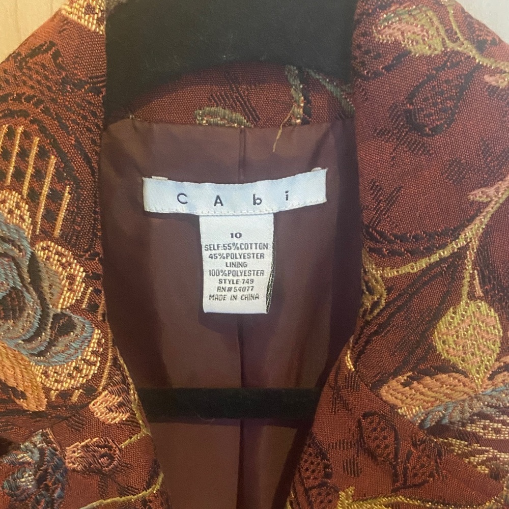 CAbi Women’s Floral Embroidered Long Coat - Burgandy - Picture 2 of 5